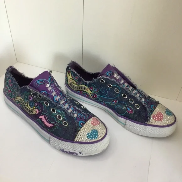 Girls Skechers Sneakers Twinkle Toes Shuffles Peacocks Tennis Shoes Size 5 - Picture 4 of 14